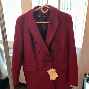 zara womens long maroon XL wool manteco coat (NWT)